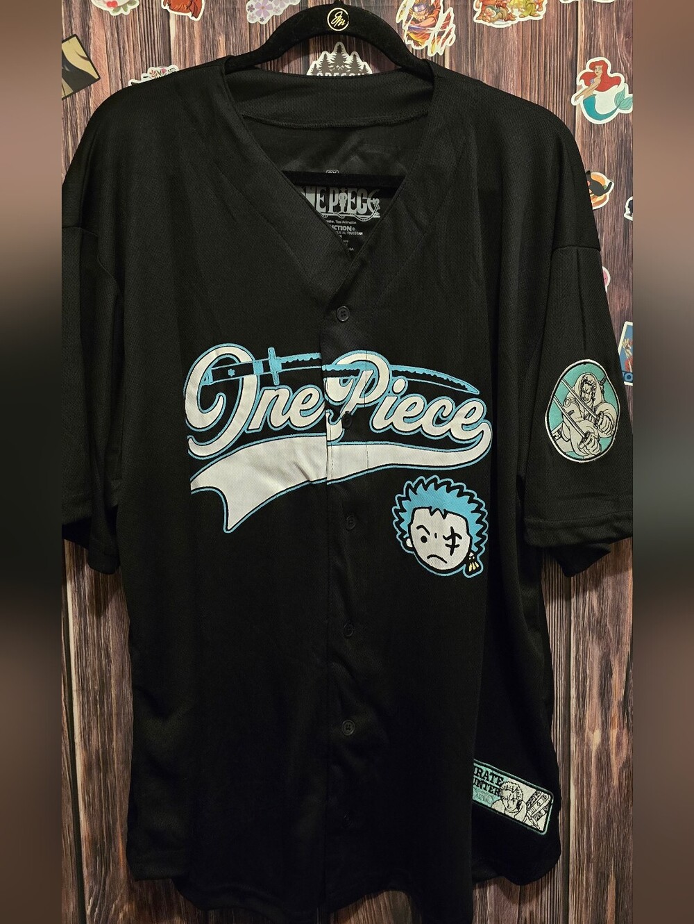 One Piece Black Graphic Baseball Jersey - Aqua Logo